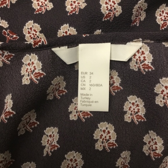 H&M Boho Midi Dress Floral Print Long Sleeve Asymmetrical Hem Button Down Size 2 - Picture 8 of 14